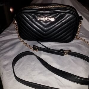 Bebe Black Chevron Crossbody Bag with Gold Chain